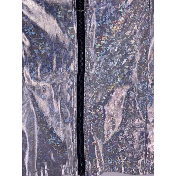 NWT Allegra K Silver Metallic Shiny Holographic Zipper Mini Skirt XL - Picture 5 of 13